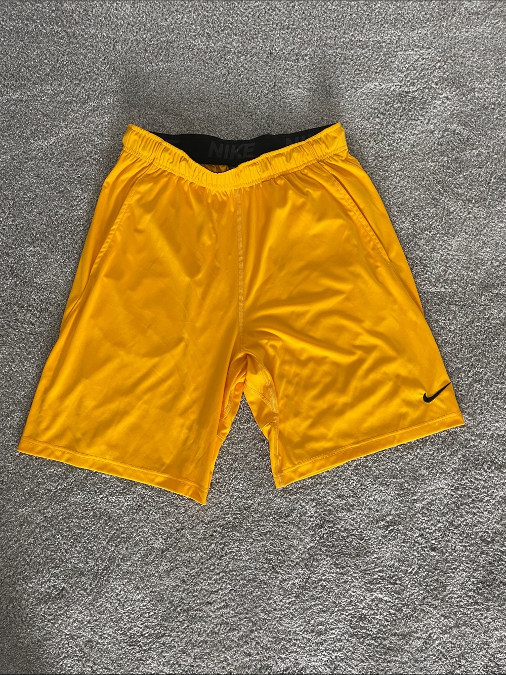 Nike Men’s Bright Yellow Athletic Shorts with Black Swoosh